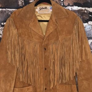 Schott leather coat jacket tan fringe western 42